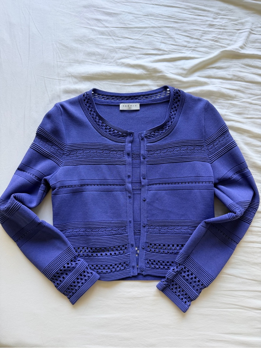 Sandro Purple Crochet-Trim Button Cardigan